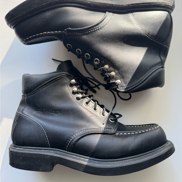 Vintage 2921 Black Chrome Moc Toe Leather Boots size 7D - Picture 2 of 14